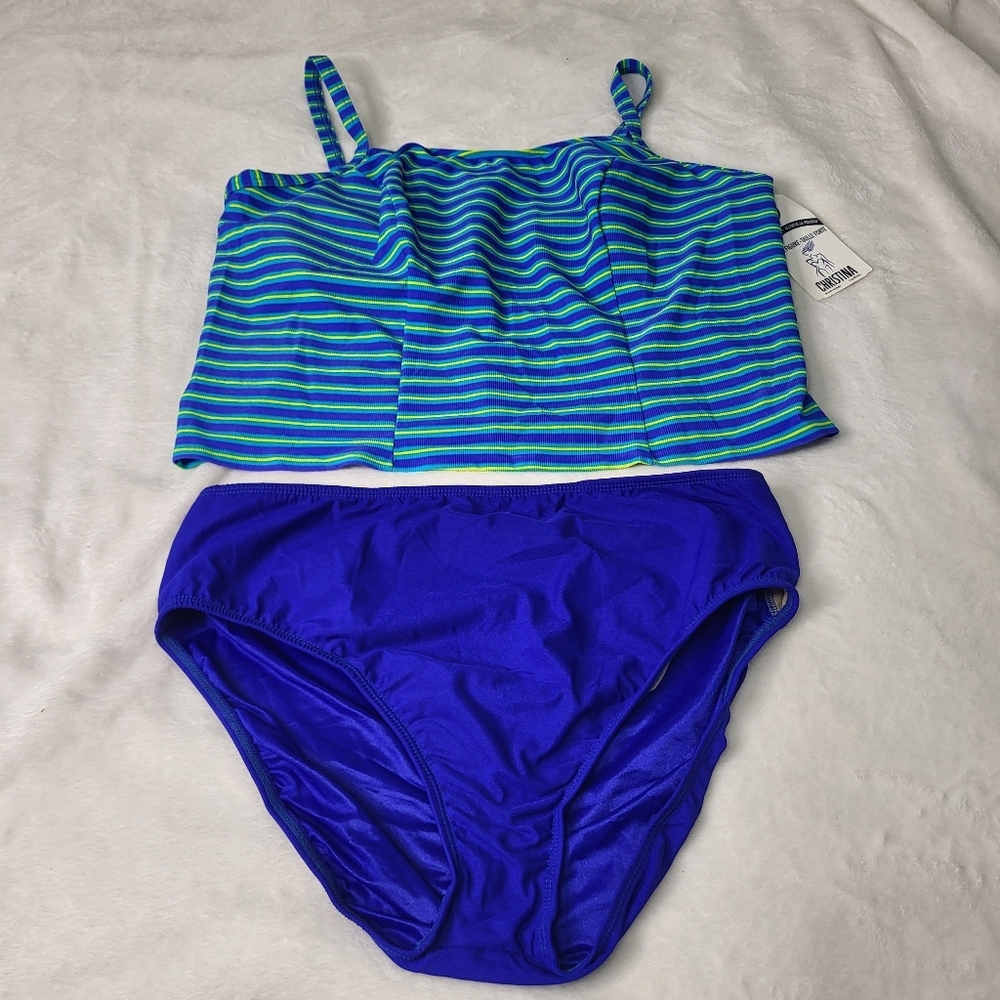 Christina Striped Blue Bikini Set. Size 26W